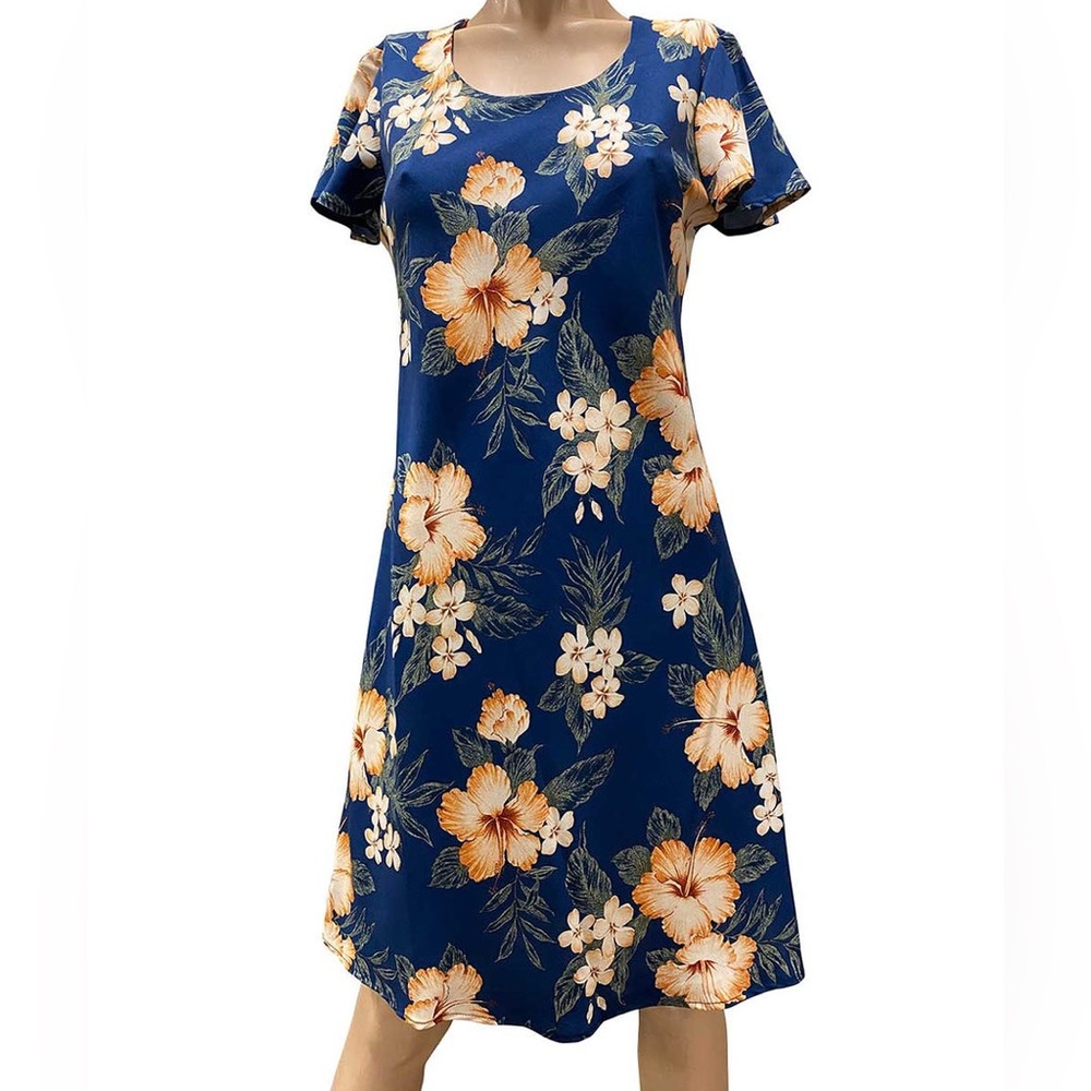 FINAL SALE!! Hawaiian Dress Hibiscus Garden Navy Flower Vacation Dress Small